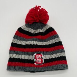 Adidas NC‎ State Wolfpack Striped Pom Beanie Hat One Size Acrylic Knit